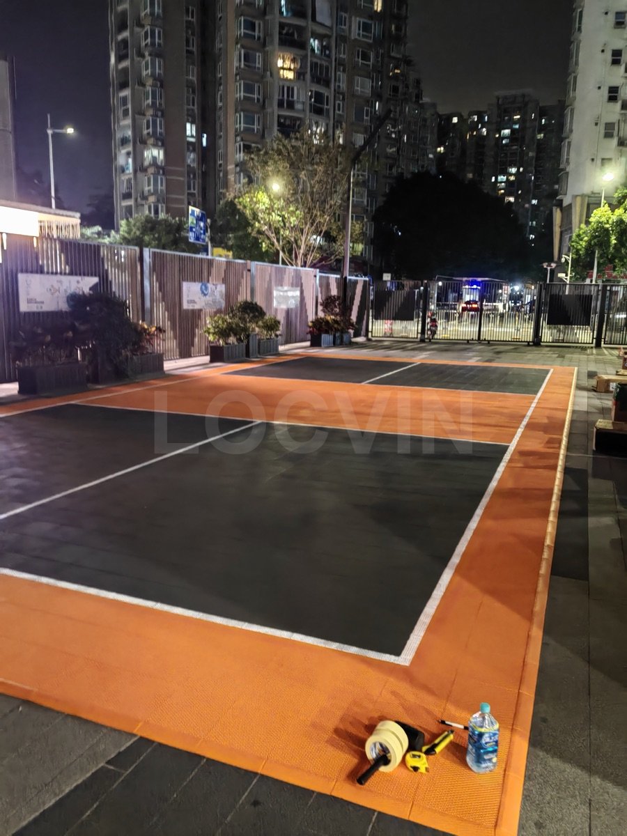 School campus pickleball court — LOCVIN interlocking tiles shock-absorbing safe surface